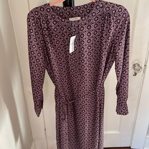 LOFT NWT Floral Geo Print Tie-Waist Button Dress